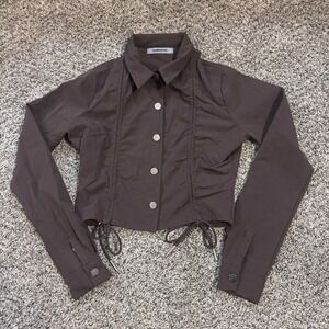MANIERE‎ DE VOIR Y2K Chocolate Brown Ruched Drawstring Crop Jacket Size US 0